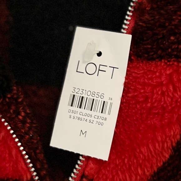 New! Loft Women’s Sherpa Quarter Zip Red and Black Buffalo Plaid Sweatshirt - Picture 14 of 15